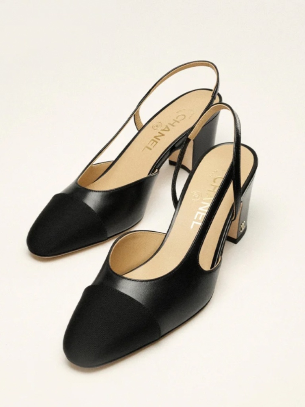 Chanel Goatskin & Grosgrain  Black Slingback heel